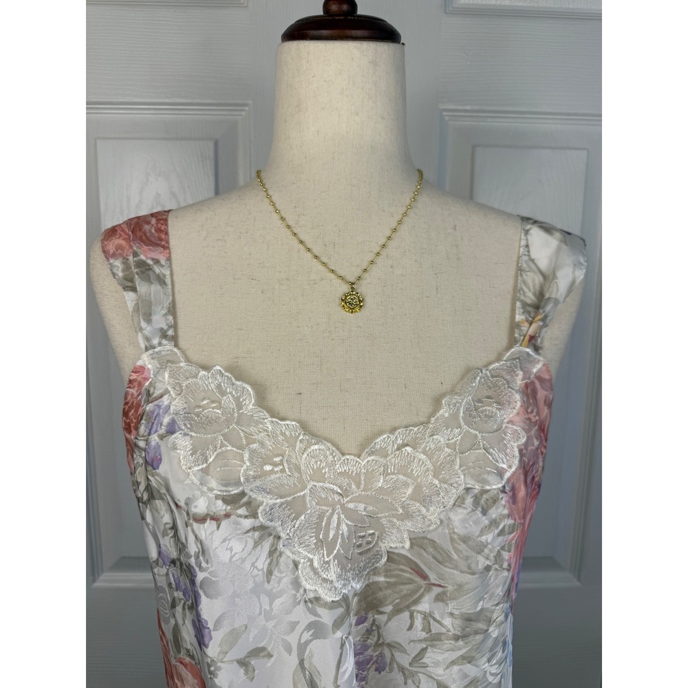 Vintage Lucie Ann Floral Satin Camisole Medium Lace Trim Romantic Y2K - Picture 3 of 9
